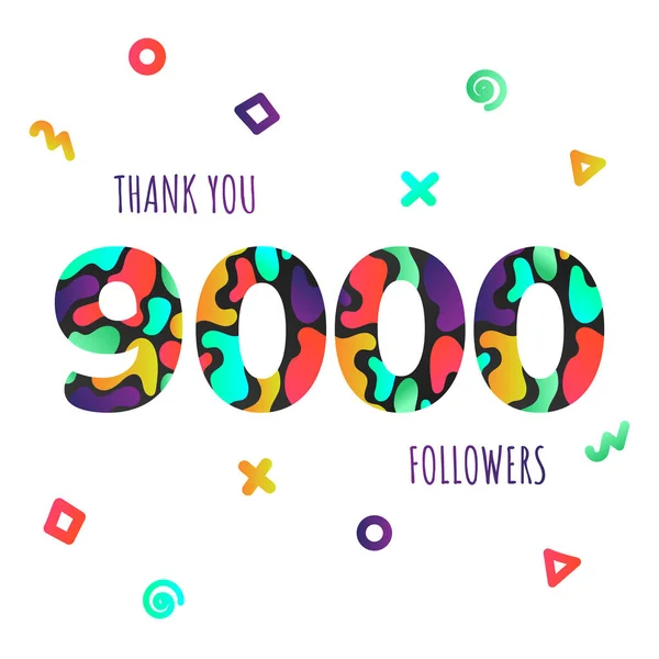 Děkuji Vám 9000 Následovníci Čísla Pohlednice Gratulací Ploché Styl Stupnice — Stockový vektor