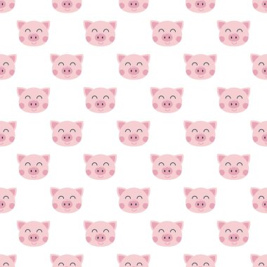 2019 domuz Dikişsiz düz stil tasarım sevimli çizgi deseni illüstrasyon izole beyaz arka plan üzerinde vektör. Sembolü yeni yıl pembe piglet domuz kafa zemin kaydırma, kumaş veya komik doku deseninin.