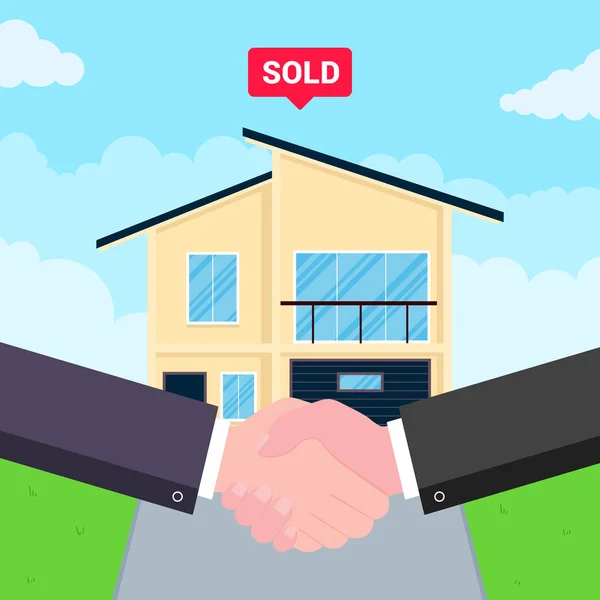 Αγοράζοντας Νέο Σπίτι Για Την Πώληση Δύο Χέρια Που Έτρεμαν — Διανυσματικό Αρχείο