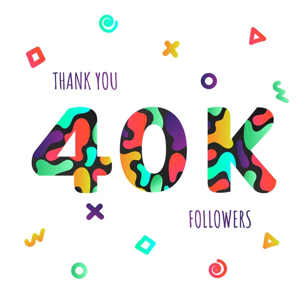 Merci 40000 Numéros Followers Carte Postale Félicitations Dégradé Style Plat — Image vectorielle