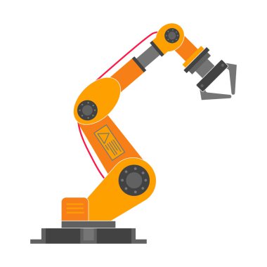 Robotik kol düz stil tasarım vektör çizim simgesi üzerinde izole beyaz arka plan oturum açın. Robot kol veya el. Endüstriyel robot manipülatör. Modern akıllı sanayi 4.0 teknoloji. İmalat