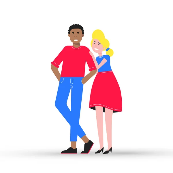 Pareja Interracial Enamorada Hombre Africano Mujer Caucásica Estilo Plano Diseño — Vector de stock