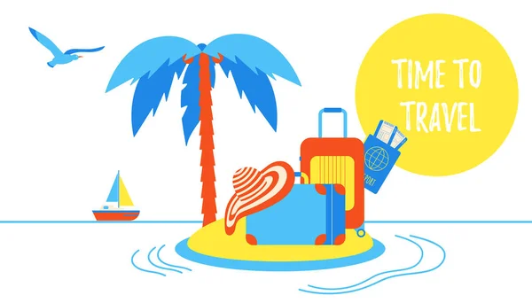 Tempo Para Viajar Verão Praia Férias Férias Cartaz Banner Design —  Vetores de Stock