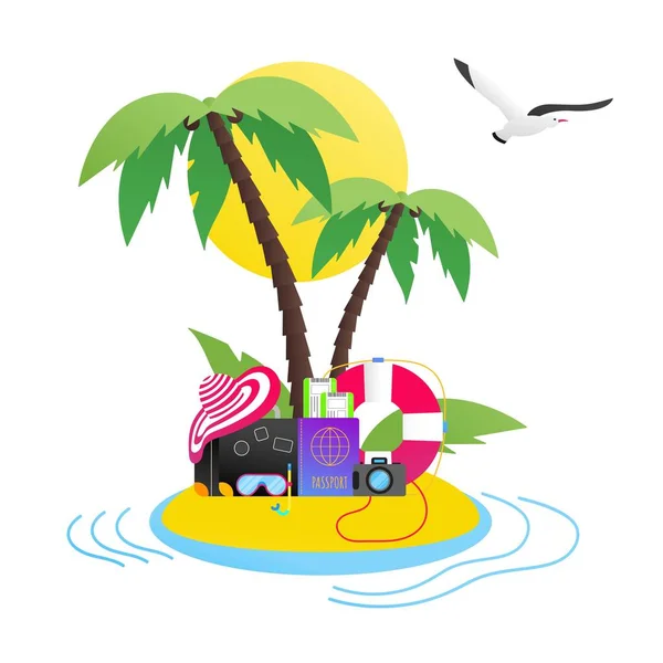 Tiempo Para Viajar Verano Playa Vacaciones Cartel Pancarta Estilo Plano — Vector de stock
