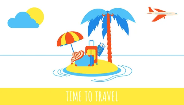 Tijd Reizen Zomer Strand Vakantie Vakantie Poster Banner Vlakke Stijl — Stockvector