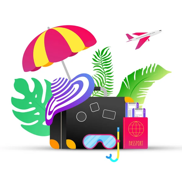 Vacaciones Verano Vacaciones Tropicales Gradiente Viaje Composición Diseño Estilo Plano — Vector de stock