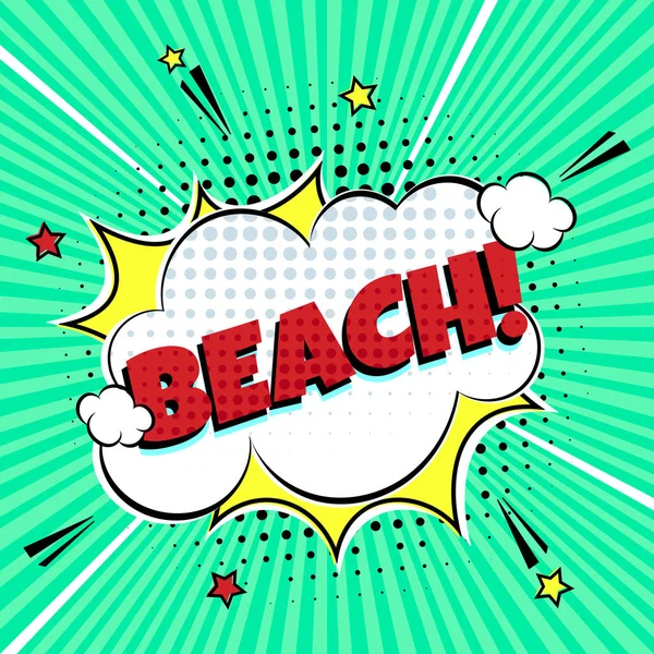 Lettrage Plage Dans Discours Bubbles Comic Style Flat Design Illustration — Image vectorielle