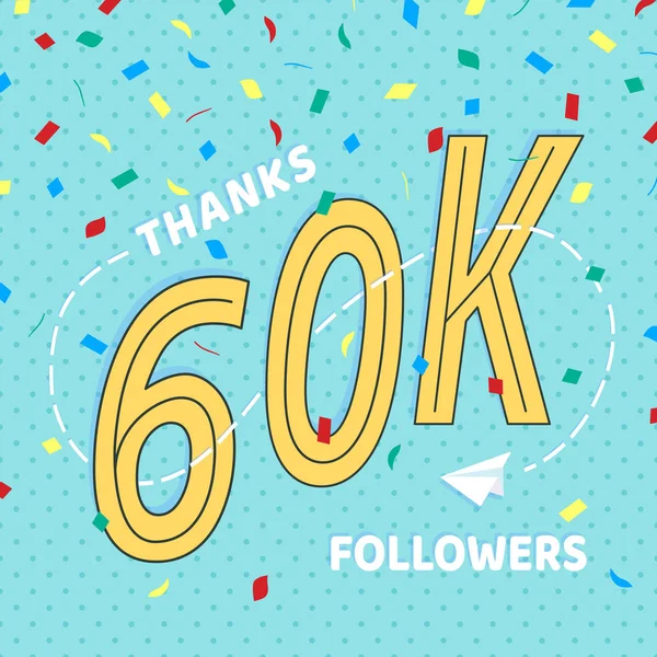 Merci 60000 Numéros Followers Carte Postale Félicitations Design Style Plat — Image vectorielle