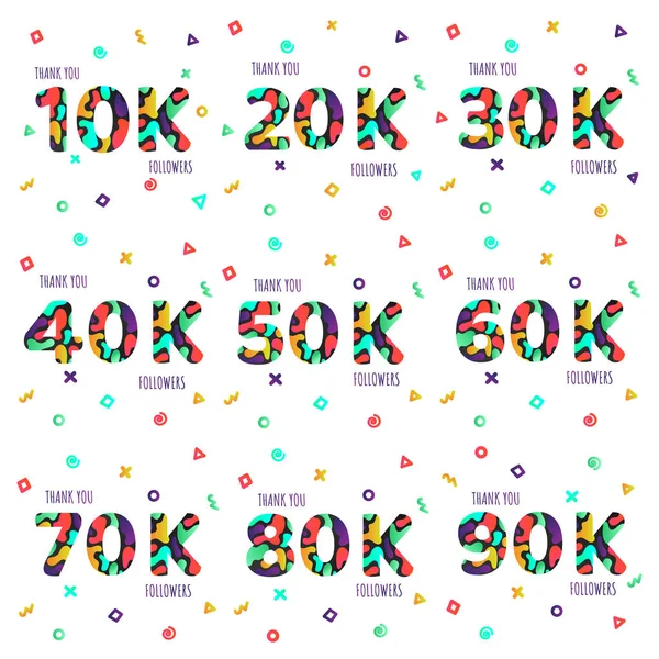 Спасибо 90K Последователей Номера Открытки Набор Поздравляем Градиентный Плоский Стиль — стоковый вектор