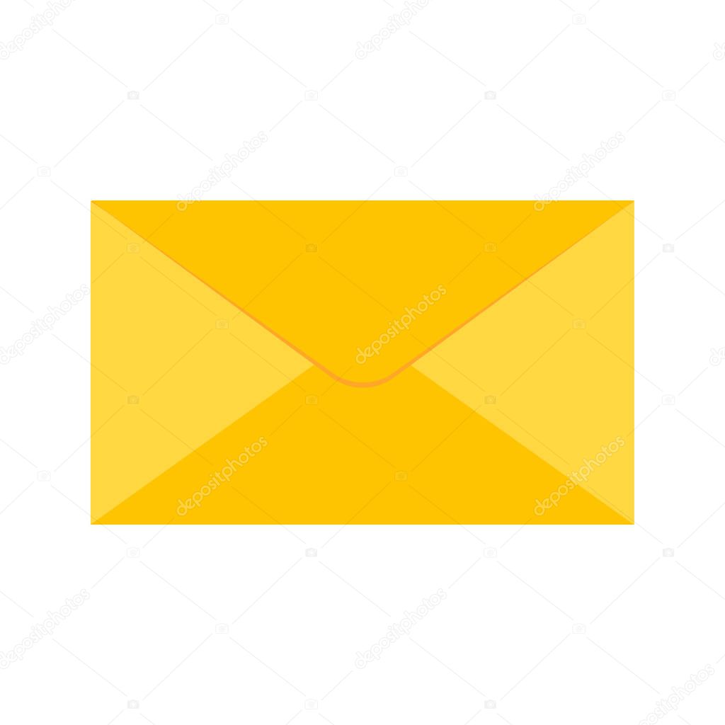 Closed golden yellow envelope letter icon sign flat style design vector illustration isolated on white background.