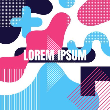 Geometrik arka plan desen beyaz arka plan üzerinde renkli canlı renkler 80s 90s şablon izole trendy Memphis moda stil ile geometrik şekiller ve eğrileri,