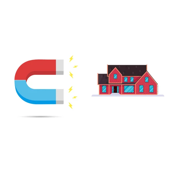 Rouge Bleu Fer Cheval Signe Icône Aimant Attirer Maison Concept — Image vectorielle