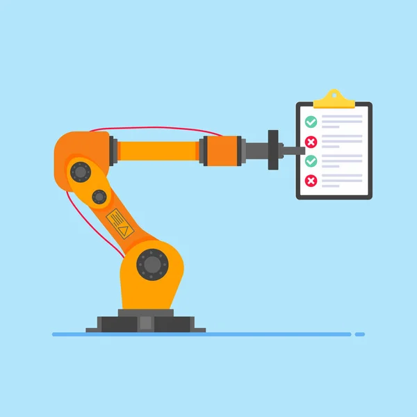 Brazo Del Robot Sostiene Portapapeles Con Texto Marcas Verificación Ilustración — Vector de stock