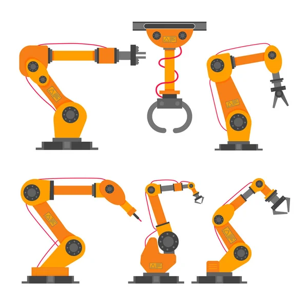 Robotic Arm Flat Style Design Vector Illustration Icons Signs Set — Stock Vector