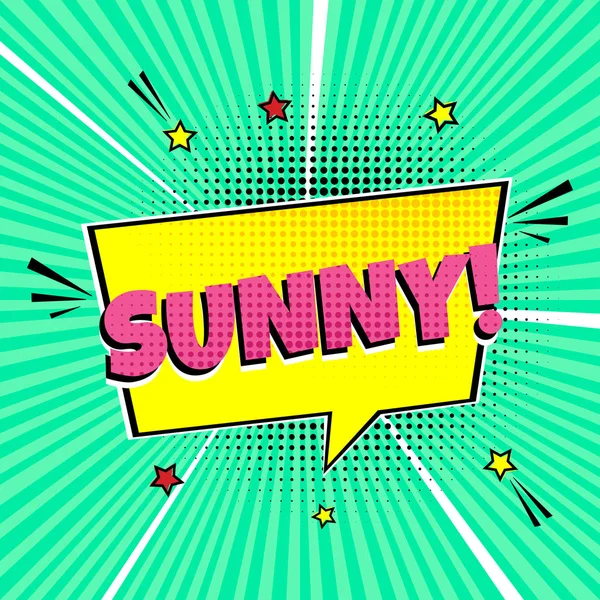 Comic Lettering Sunny Speech Bubbles Design Piatto Stile Comico Dynamic — Vettoriale Stock