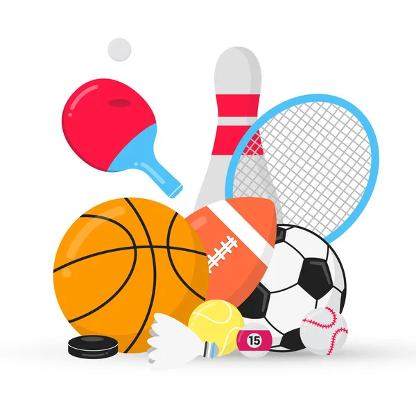 Sport Gaming Composition Balls Soccer Football Basketball Bowling Skittle Tennis — Διανυσματικό Αρχείο