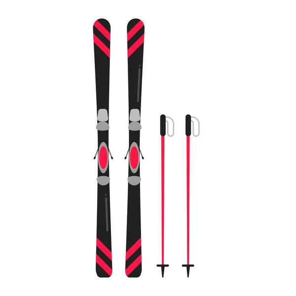 スキーとに分離されたフラット スタイル デザイン ベクトル イラスト アイコン印の棒はホワイト バック グラウンドです スキーと冬のスポーツ シンボル — ストックベクタ