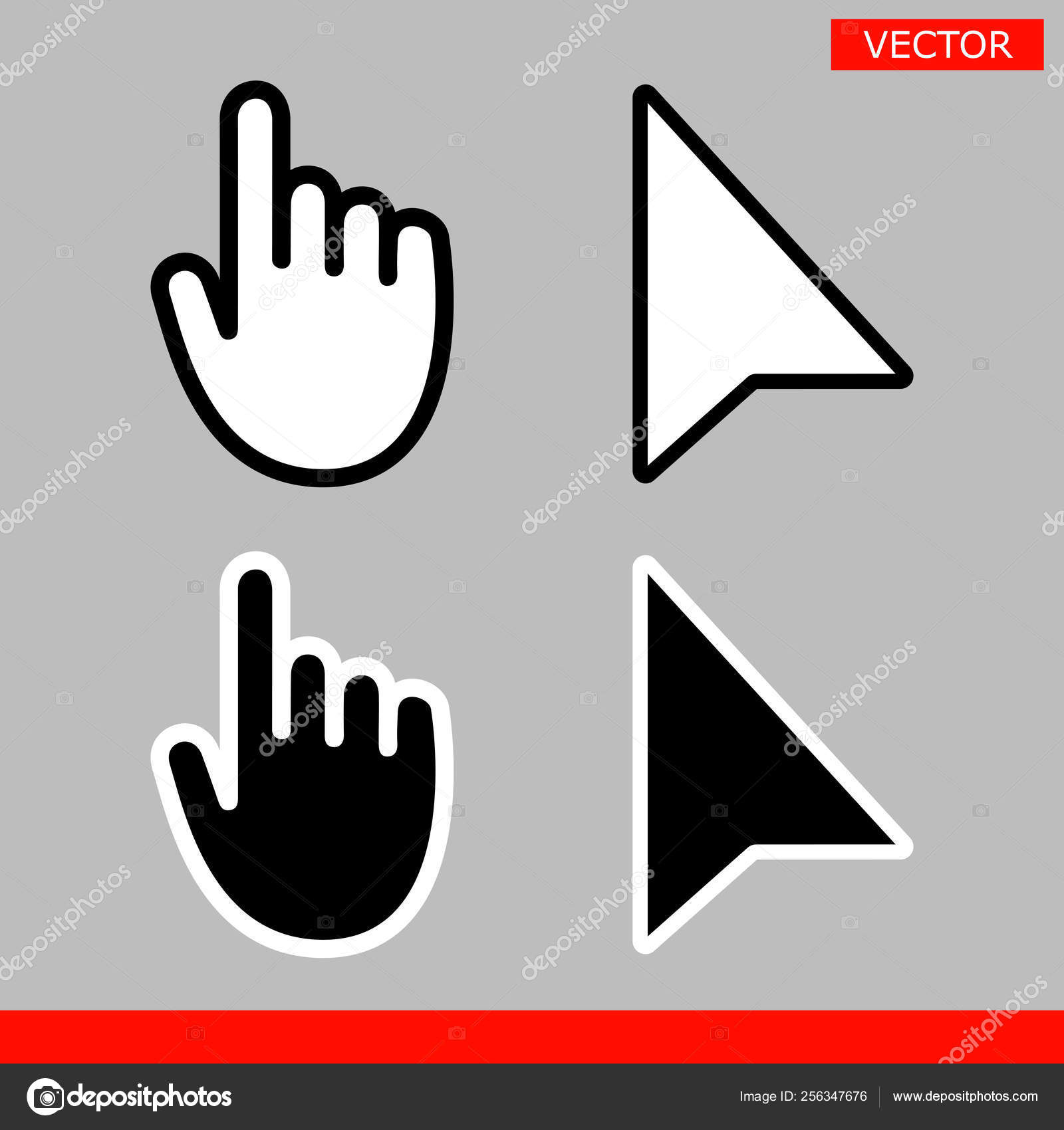 黒と白の矢印なしピクセルとマウスの手のカーソルアイコンベクトルイラストセットフラットスタイルのデザインは 灰色の背景に隔離 ストックベクター  ©MironovKonstantin 256347676, image size:1600x1700