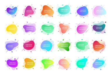 24 Modern sıvı soyut eleman grafik gradyan düz stil tasarım sıvı vektör renkli illüstrasyon logosu, sunum, el ilanı, beyaz arka plan üzerinde izole için afiş basit şekil şablonu ayarlayın.