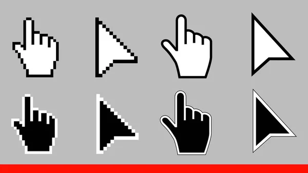 Black White Arrow Pixel Pixel Mouse Hand Cursors Icon Vector — Stock Vector