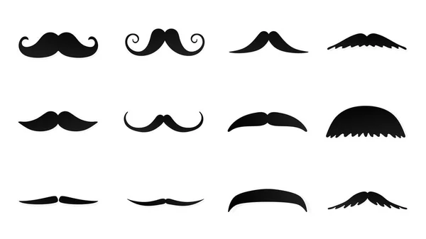 Fuerte Hombre Bigotes Estilo Plano Signos Iconos Conjunto Ilustración Vectorial — Archivo Imágenes Vectoriales