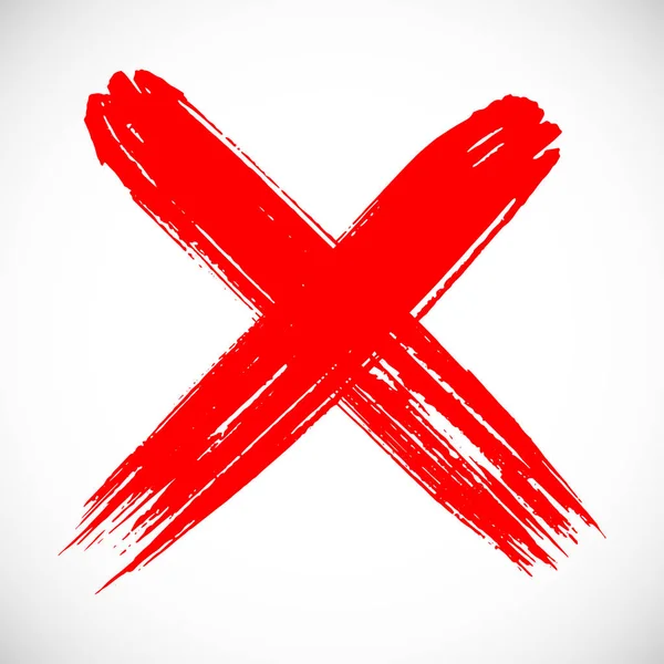 Fırça darbeleri ile çizilen kirli grunge el çapraz x vektör illüstrasyon beyaz arka plan üzerinde izole. Grafik tasarımını işaretleyin. Onay işareti simgesi Onay kutusu, web, vb oy için no düğmesi. 