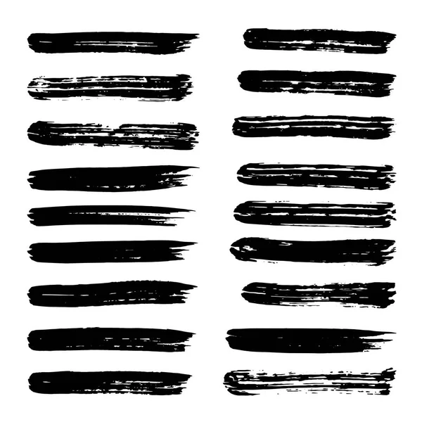 Verzameling Van Lijn Hand Getrokken Trace Penseelstreken Zwarte Verf Textuur — Stockvector