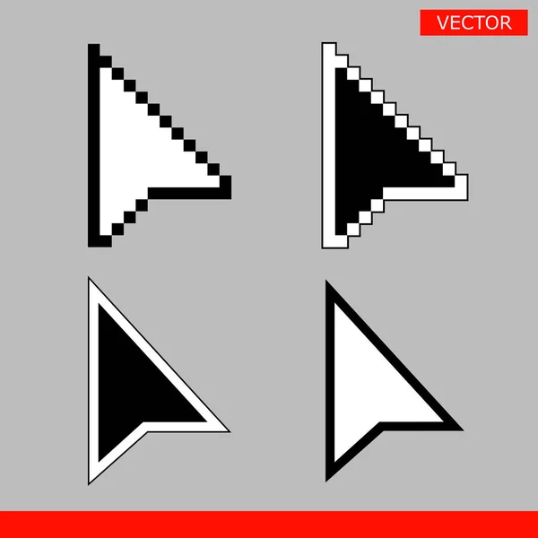 Fekete Fehér Nyíl Pixel Pixel Egér Kéz Kurzorok Ikon Vektoros — Stock Vector