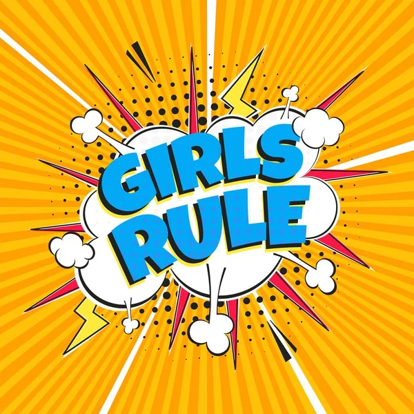 Letras Quadrinhos Girls Rule Speech Bubbles Comic Style Flat Design — Vetor de Stock