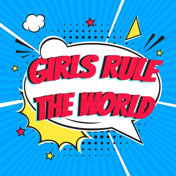 Letras Quadrinhos Girls Rule Speech Bubbles Comic Style Flat Design — Vetor de Stock