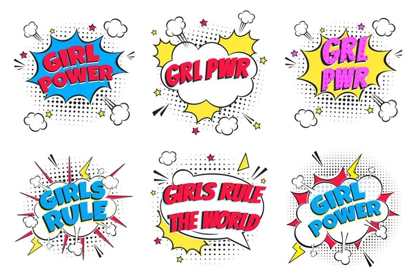 Lettrage Grl Pwr Girl Power Girls Rule Set Speech Bubbles — Image vectorielle