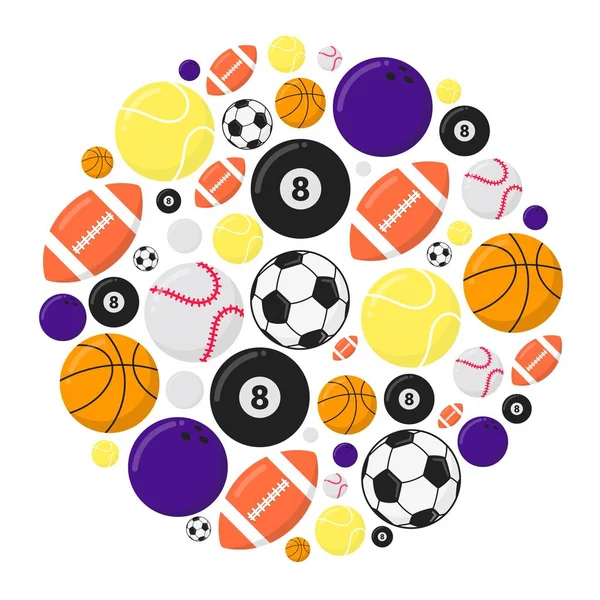 スポーツゲームボールフラットスタイルデザインベクトルイラストセットは 白い背景に隔離されています サッカー バスケットボール テニス サッカー ビリヤード ボーリング 野球ボール スポーツゲームのシンボル — ストックベクタ