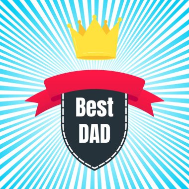 Şerit arka plan web afiş elemanları izole metin, altın taç ve şeritler vektör illüstrasyon düz stil tasarımı ile en iyi baba ödülü.