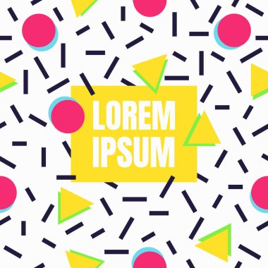Kesintisiz geometrik desen memphis tarzı desen arka plan beyaz arka plan üzerinde izole basit şekiller kare sürüm düz stil tasarım vektör çizim ile.