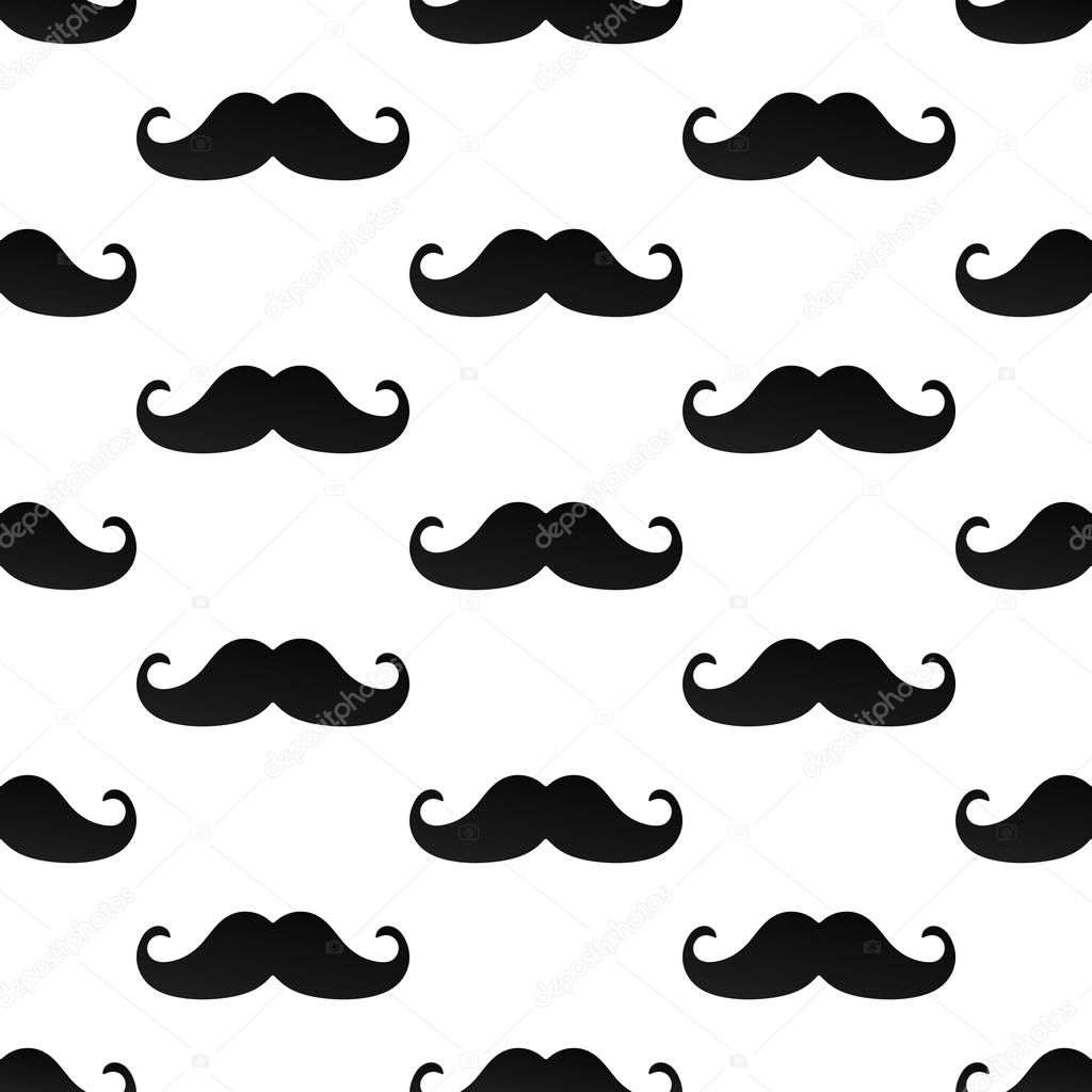 Seamless pattern with mustaches flat style design vector illustration. Black mustaches isolated on white background.