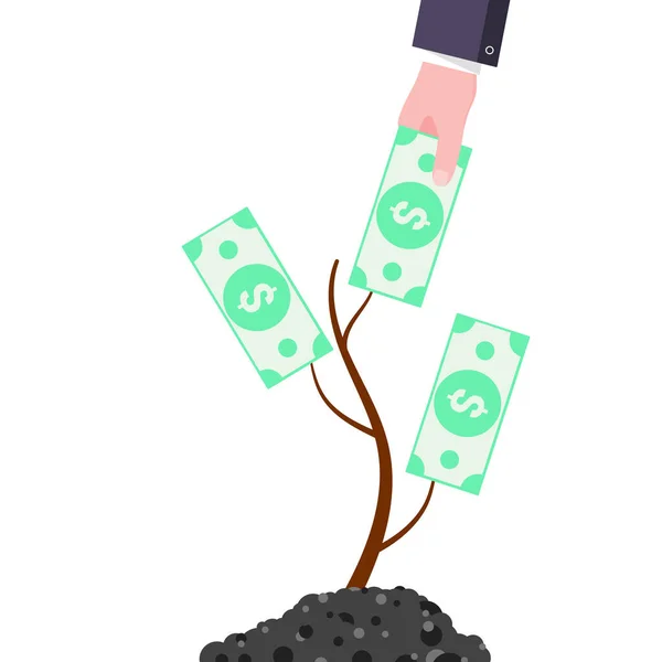 Mão Puxar Dinheiro Dólar Árvore Dinheiro Design Estilo Plano Ilustração —  Vetores de Stock
