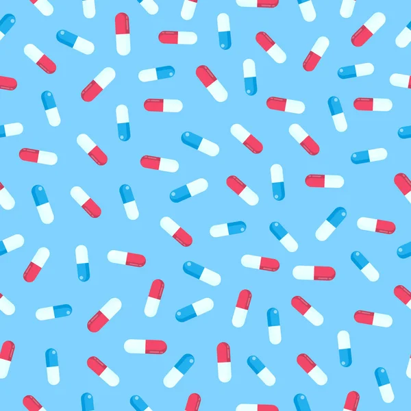 Seamless Pattern Pills Capsules Chaotic Version Flat Style Design Vector — Stock Vector