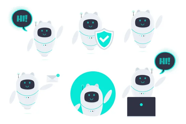 Robot Ikona Ilustracja Kot Białym Tle Projekt Płaski Styl Wektor — Wektor stockowy