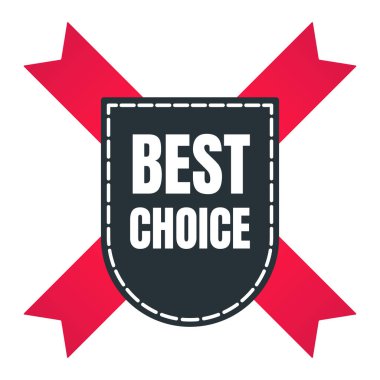 Beyaz arka planda yalıtılmış kalkan etiketi şerit rozeti satış etiketi kavram şablonu vektör illüstrasyon en iyi seçim. Web ve reklam için web afiş öğeleri. İndirim şerit etiketi.