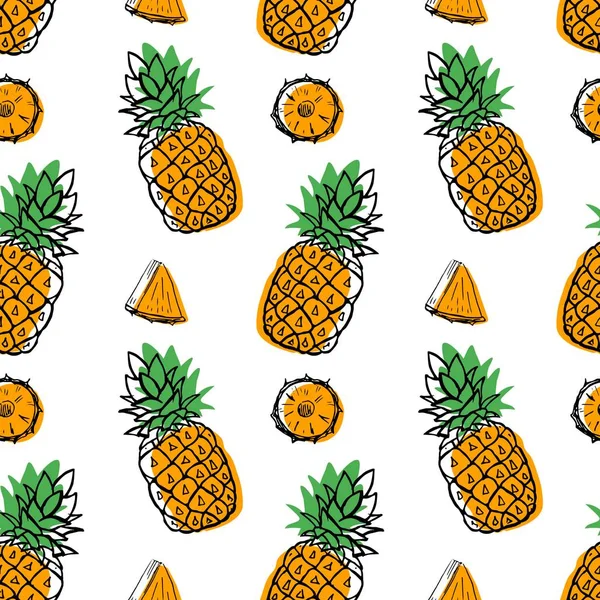 Naadloze Hand Getrokken Ananas Ananas Fruit Patroon Berry Met Kleur — Stockvector