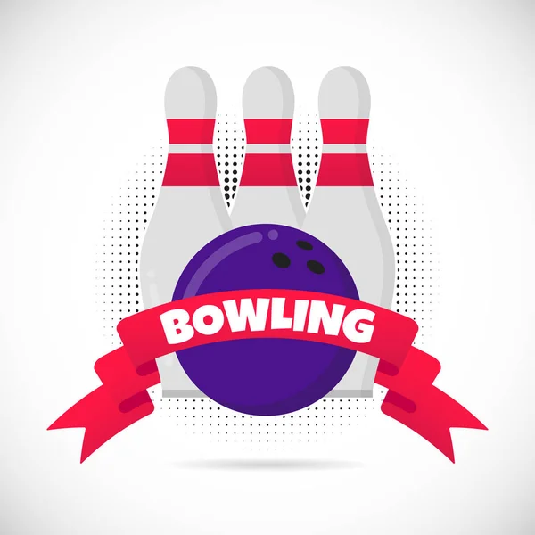 Bowling Spel Plat Stijl Ontwerp Apparatuur Poster Vector Illustratie Met — Stockvector