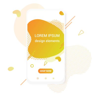 Modern dikey mobil sıvı soyut şekil degrade Memphis tarzı tasarım akışkan vektör renkli illüstrasyon Banner basit grafik uygulama, sunum, satış, beyaz arka planda izole broşür.