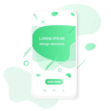 Modern dikey mobil sıvı soyut şekil degrade Memphis tarzı tasarım akışkan vektör renkli illüstrasyon Banner basit grafik uygulama, sunum, satış, beyaz arka planda izole broşür.