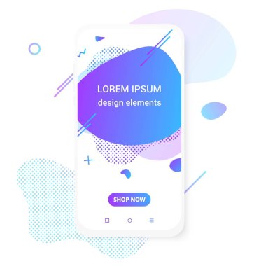 Modern dikey mobil sıvı soyut şekil degrade Memphis tarzı tasarım akışkan vektör renkli illüstrasyon Banner basit grafik uygulama, sunum, satış, beyaz arka planda izole broşür.