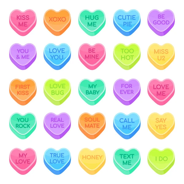 25 Sweethearts şeker seti düz stil tasarım vektör illüstrasyon