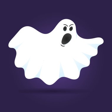 Sevimli hayalet karakter düz stil tasarım vektör illüstrasyon