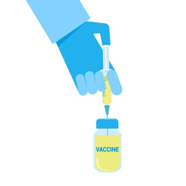 Doktor kéztartásos fecskendő, vakcinával vagy orvosi befecskendezéssel — Stock Vector