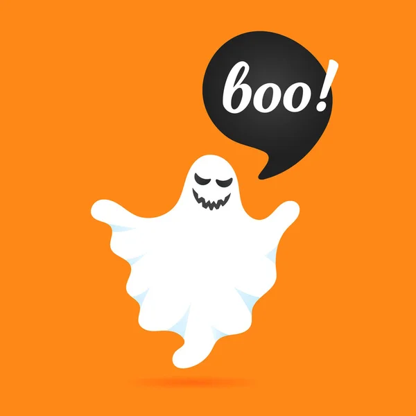 Volando halloween divertido fantasma espeluznante personaje decir BOO — Vector de stock