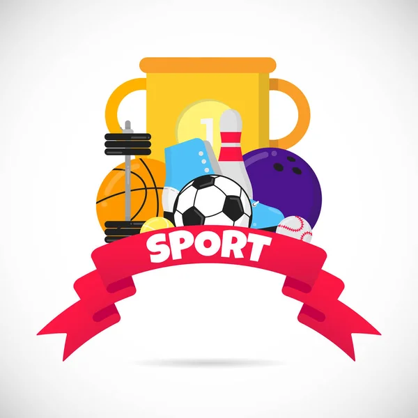 Sport Time Flat Style Design Equipment Poster Vector Illustration Balls — Archivo Imágenes Vectoriales