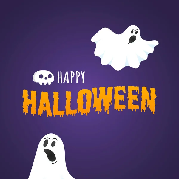 Happy Halloween text postcard banner with ghosts — Stock Vector